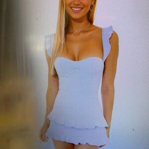 Chic light blue Ruffle Mini Dress